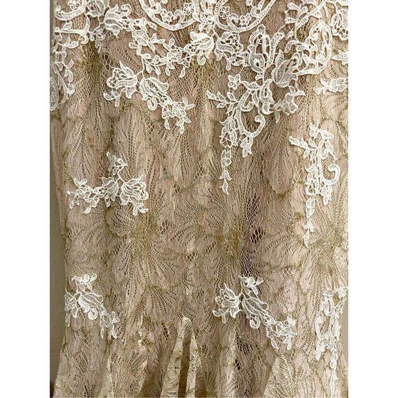 NWOT MAC DUGGAL EMBELLISHED FEATHER CAP SLEEVE ILLUSION NECK TRUMPET GOWN SIZE 4 - Picture 15 of 15